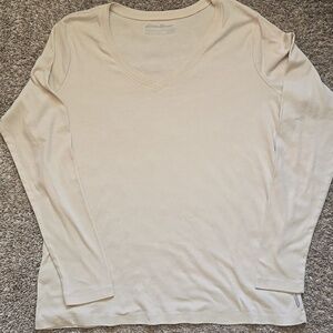 Eddie Bauer Womens Beige Long Sleeve V Neck Tee Size Tall 2XL